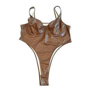 SHEIN Latex Coffee Brown Body Suit Size 2XL Stretch Faux Leather Underwire